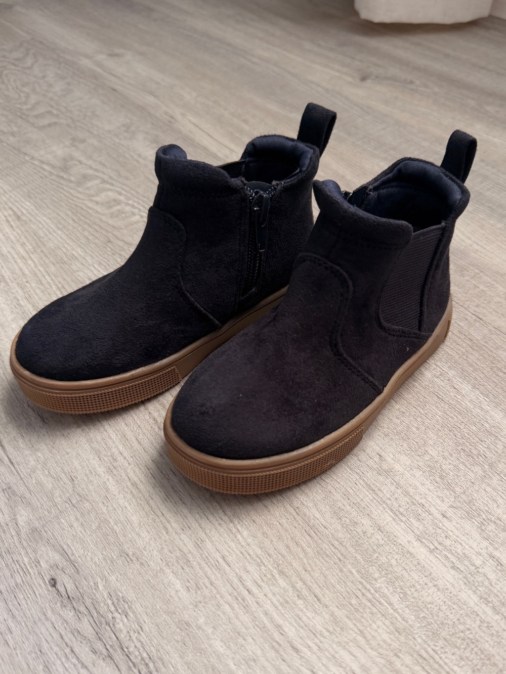 Baby Boy Navy Blue Suede Boots with Brown Rubber Sole